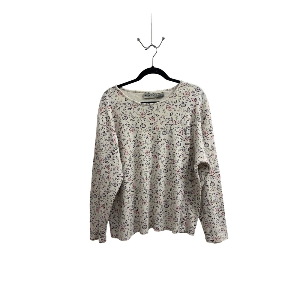 Top Floral Cottagecore White Stag Women 22W/24W Cream Ribbed Long Sleeve Stretch
